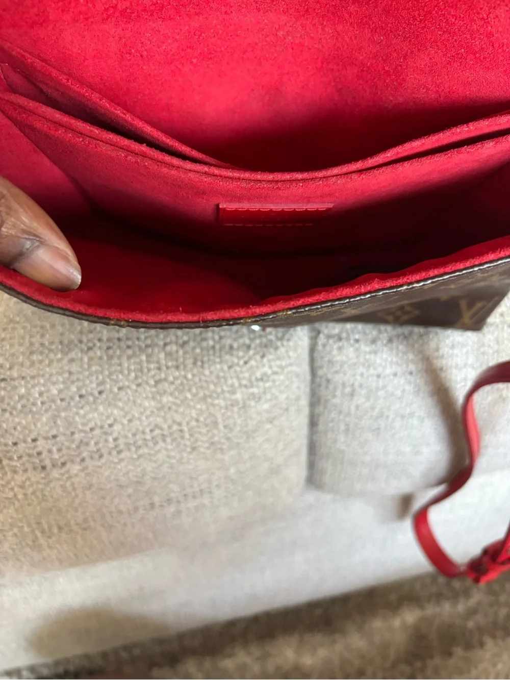 Louis Vuitton Brown Monogram  bag with epi Red Flap and Strap